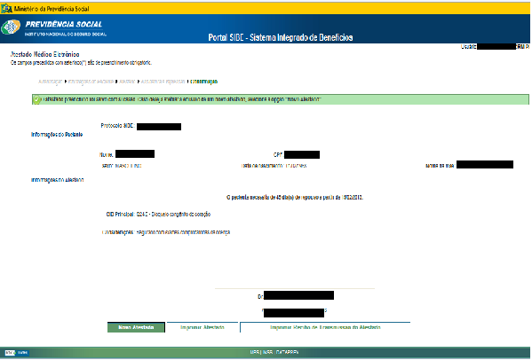 Clicando em 'confirmar', o sistema apresentará a tela abaixo: A mensagem apresentada no