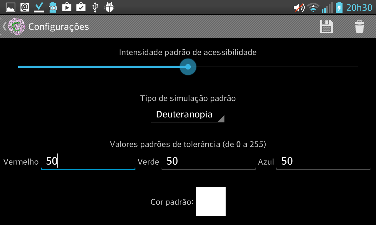 Capítulo 9. Manual do Usuário 38 Novamente, são apresentadas as opções de salvar ou descartar a imagem processada. 9.4 Configurações do usuário A tela de configurações do usuário, acessível a partir da tela principal, pode ser vista na figura 9.