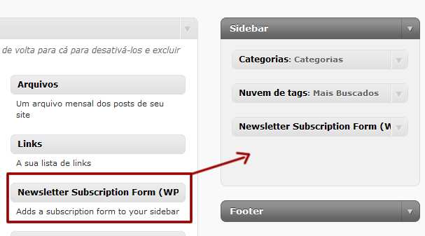 deve fazer é Clicar e Arrastar a Opção Newsletter