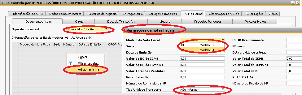 5.1.6.2. Documentos fiscais modelo 01 e 04 Na aba documentos fiscais, selecione o item NF modelo 01 e 04 no campo tipo de documento.