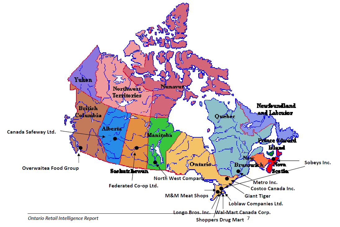 CARACTERÍSTICAS DO MERCADO DO CANADA O mercado de varejo de alimentos do Canada representa cerca de US$80 Billhões de dólares, sendo que Ontario é a principal região do país.