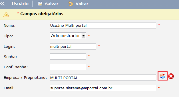 Tipos de usuário Administrador: Tem acesso a todos os veículos/proprietários e visualiza a grande maioria das telas do portal, desde que o acesso em telas seja liberado na ação Grupos pelo usuário