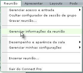 Gravando reuniões Para obter acesso ao gerenciamento de gravações e recuperar o