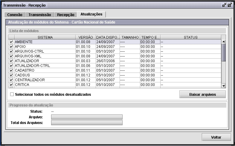 Arquivos Figura 51. Transmissão-recepção Aba atualizações 2.