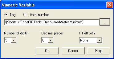 a.selecione a guia Common. b. Digite Minimum: na área ToolTip Text. c. Clique em Insert Variable e selecione Numeric para adicionar uma variável. d. Navegue até o tag {[shortcut]sodaciptanks.