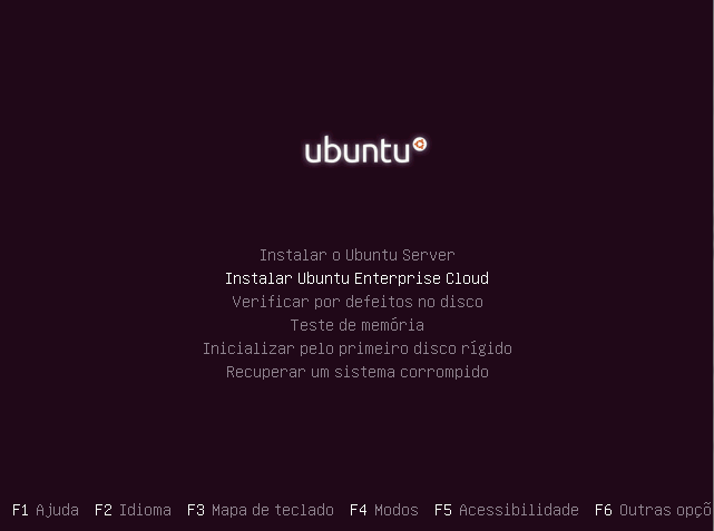 57 5.2.1 Processo de Instalação Ubuntu Enterprise Cloud A instalação do ubuntu server não é muito diferente de uma instalação normal do ubuntu.
