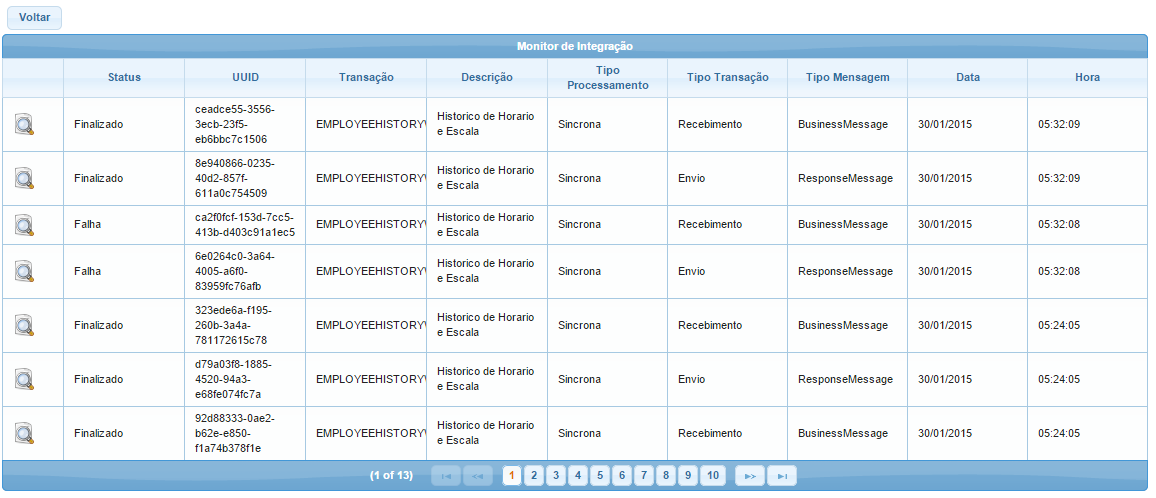 Backoffice Protheus x PIMS MultiCultivos - PIMSConnector Após preencher os filtros e aplicar a consulta, o sistema exibirá uma tabela com os registros encontrados.