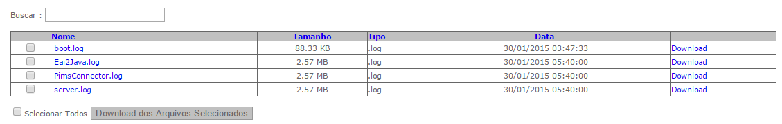 Backoffice Protheus x PIMS Multicultivos Consultar Logs Objetivo: Disponibilizar ao usuário os logs gerados pelo Jboss durante a execução do PIMSConnector.