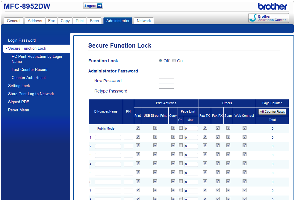 Secure Function Lock Este procedimento tem por objetivo mostrar como utilizar a função de bloqueio de usuários.