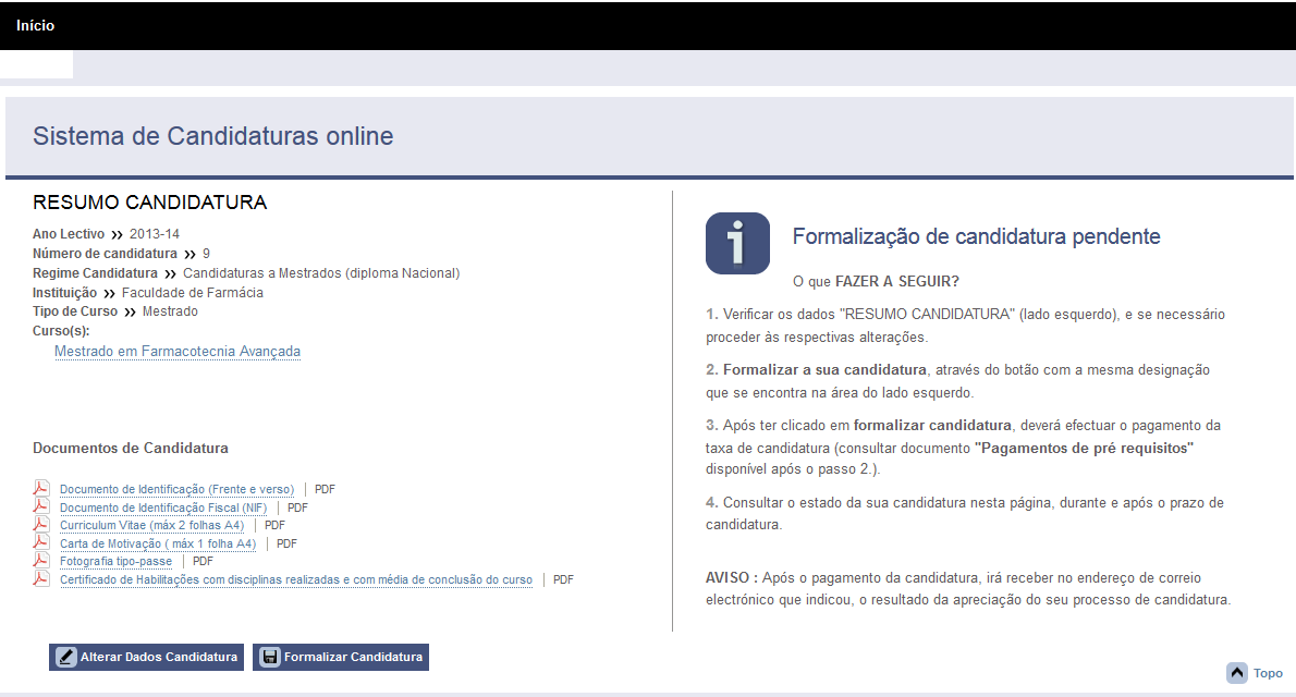 12. Por fim, irá visualizar um resumo da sua candidatura, conforme a imagem 12.