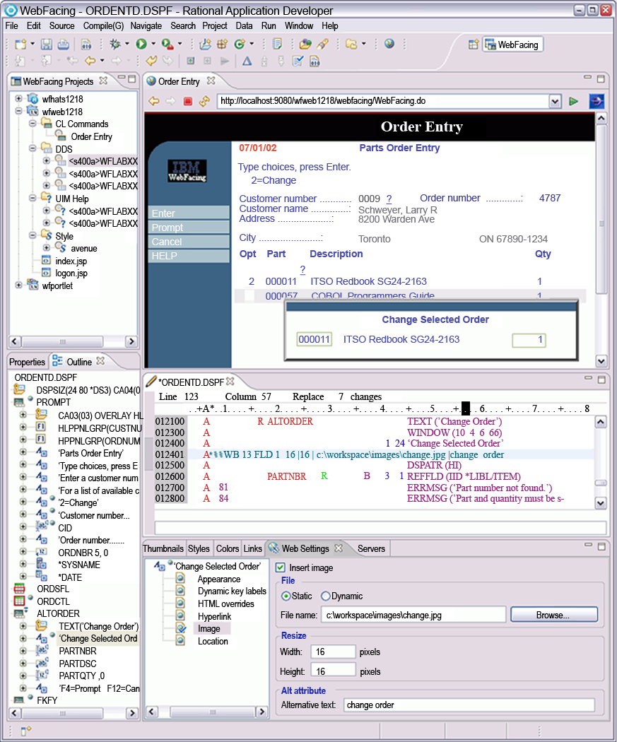 Figura 8. Trabalhando com projetos na perspectia do WebFacing Zero OLTP Os aplicatios do WebFacing podem ser executados sem requerer capacidade de OLTP (Online Transaction Processing).