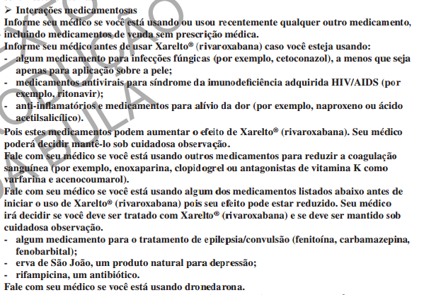 largo espectro. A atividade anticoagulante pode possivelmente ser aumentada por alopurinol, dissulfiram, metilfenidato, paracetamol, drogas da tireoide e qualquer droga potencialmente hepatotóxica.