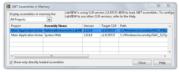 Integração com código externo Microsoft.NET -Configure o LabVIEW para carregar CLR 4.