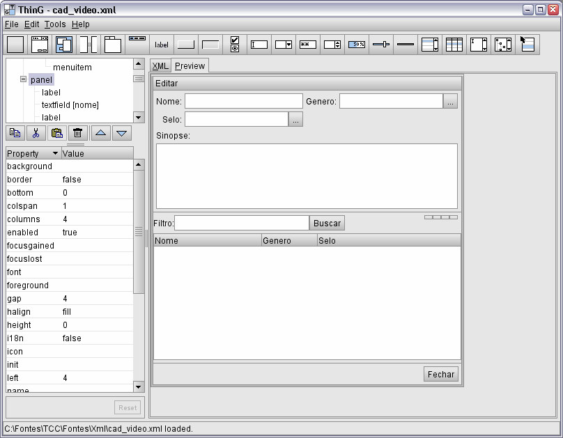 Para desenvolver uma interface é necessário editar um arquivo XML que descreva os atributos dos componentes suportados pelo Thinlet.