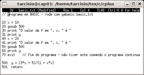 uma linha. As linhas eram numeradas, e havia um comando essencial, gosub 2 que permitia que saltassemos de uma linha para outra.