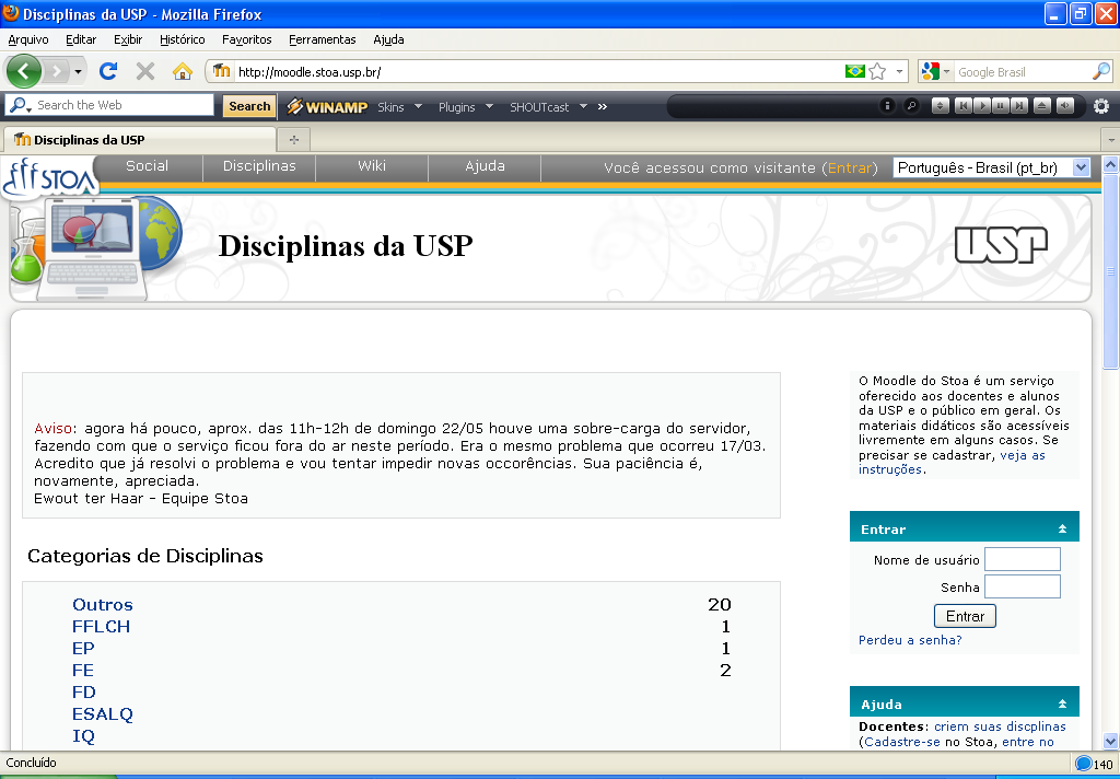Figura 3 O Ambiente Moodle na USP Por ser de acesso mais fácil e popular, a ferramenta Moodle é utilizada por várias instituições de ensino como a Pontifícia Universidade Católica de São Paulo