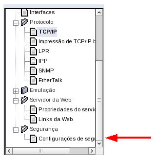 Clique agora no Menu Segurança -> Configurações de segurança, localizado na parte esquerda da tela, como mostra a figura a seguir.