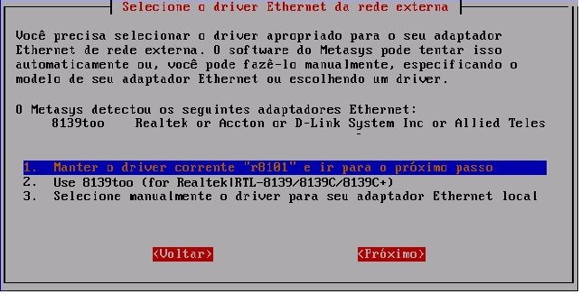 A tela Configuração da Interface Externa será exibida. Selecione a opção 2.