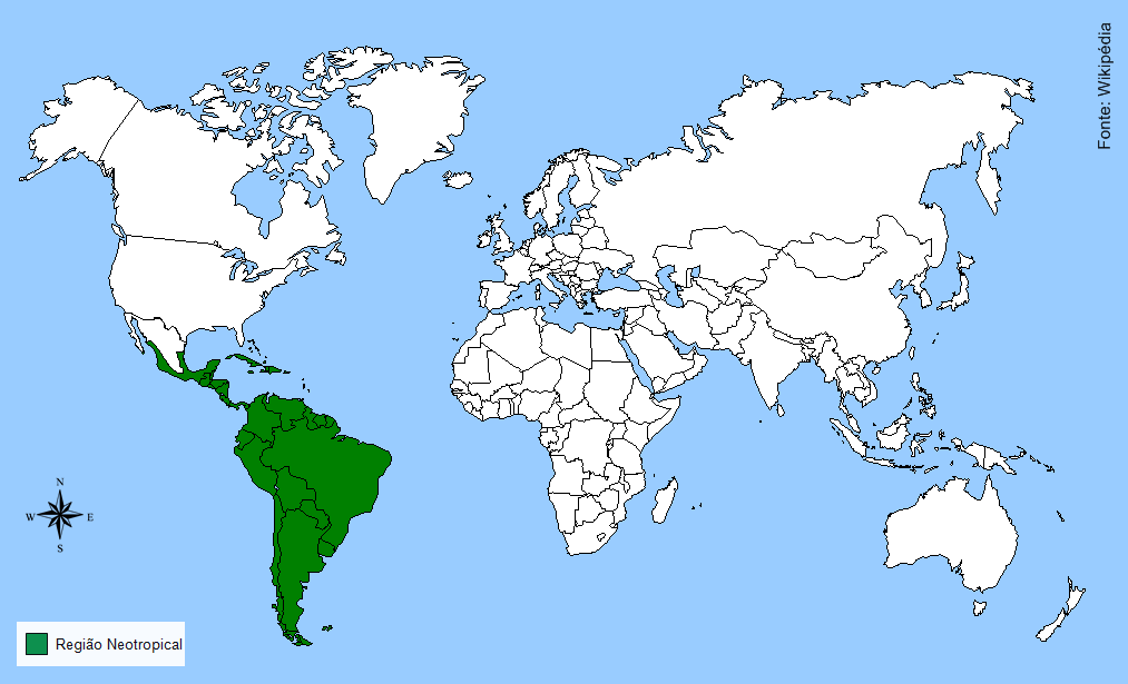 18 Figura 1 - Distribuição do gênero Scaptotrigona na Região Neotropical em destaque, de acordo com Camargo e Pedro (2013). Fonte: Modificado do Wikipédia, 2013.