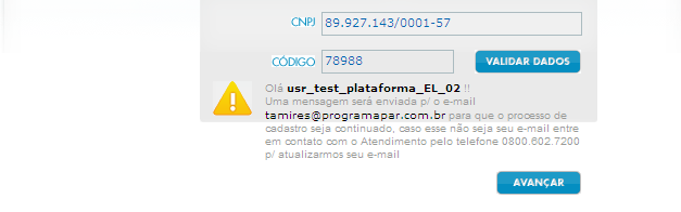 1 Caso : Dados cadastrados na base Se os dados estiverem cadastrados na base, uma mensagem será enviada ao email comercial do empresário.