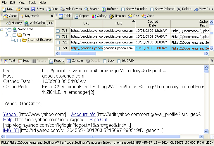 Ferramentas Windows EnCaseForensicEdition Web Cache com suporte para Internet Explorer,