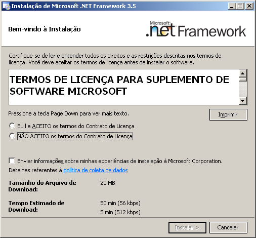 Apresentação 13 Procedimentos Para instalar o Framework 3.5 Service Pack 1: 1. Para realizar a instalação do SQL Server 2008 Express é necessário primeiro a instalação do Microsoft.Net Framework 3.