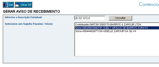 TELA DE GERAÇÃO DO AVISO DE RECEBIMENTO Será exibida a tela de cadastro do AR.