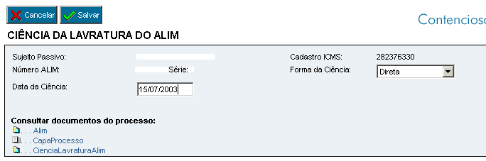 Após adicionado o documento, o usuário deverá informar a data da ciência e a forma da ciência e clicar no botão Salvar para salvar o documento. A atividade poderá ser concluída.