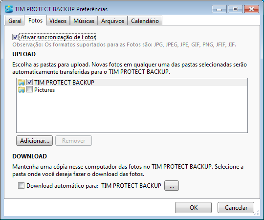 4.2 Fotos Essa opção permite que você sincronize as fotos do seu computador com o Tim Protect Backup armazenando-as na nuvem.