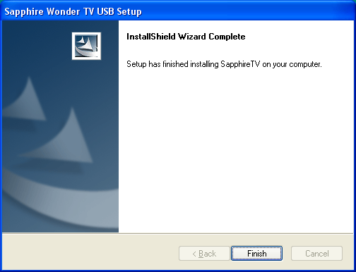 9. Clique em "Concluir" ( Finish ) para concluir a instalação do Sapphire Wonder TV USB. 2.