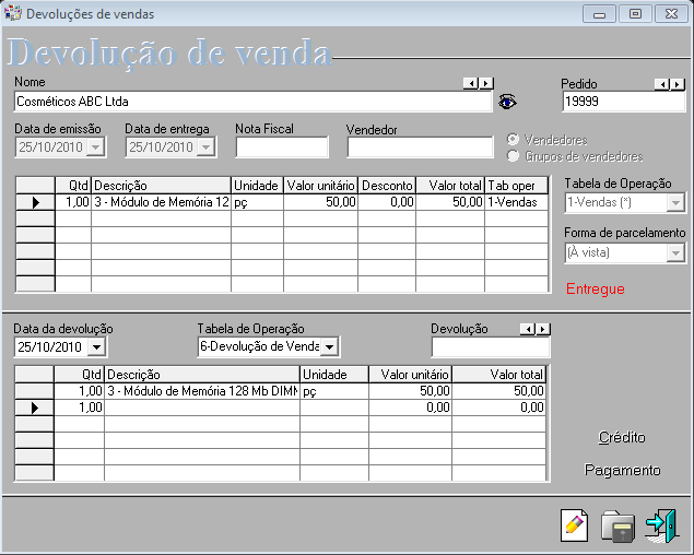 3.7.2. Devolução de Vendas Localize a venda que sofrerá a devolução, informando o Cliente e o número do Pedido de Venda.