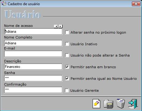 Cadastrando um novo usuário Dê um duplo clique na área de