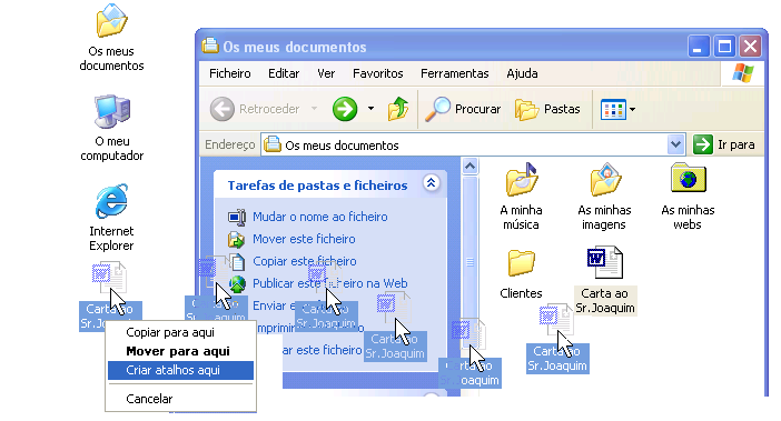 Para abrir documentos utilizados recentemente: 1. Clique no botão Iniciar e, em seguida, aponte para Documentos. É apresentada uma lista dos documentos que foram abertos recentemente. 2.