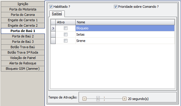 - ENGATE CARRETA 2: Ao habilitar o sensor quando veiculo desengatar será exibido um alerta, também é permitido que seja vinculado os comandos de bloqueio, setas e sirene, os atuadores serão