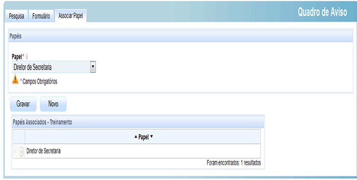 Para editar um papel associado, clique em superior Papéis e um novo papel deverá ser selecionado.. O registro migrará para a tabela registro.