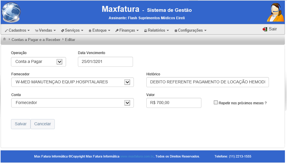 11 Contas a Pagar e a Receber A. O contas a pagar, receberá lançamentos das vendas, dos serviços e das compras. B. Lançamento avulso também poderá ser feito. C.