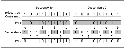 Figura 2.10. Cruzamento uniforme 2.3.4.2. Operador Mutação A hereditariedade possibilita a estabilidade em sistemas biológicos.