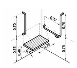 Figura 23 - Boxe para chuveiro com barras de apoio vertical e horizontal - Perspectiva (Figura 130 a) da norma ABNT NBR 9050).