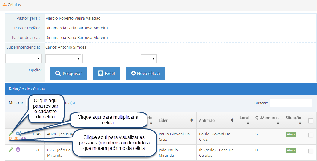 Células Antes de pesquisar é possível refinar a pesquisa através dos campos do formulário descritos abaixo: Pesquisa exemplo: