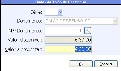 Desconto de talão de reembolso O talão de reembolso será usado como pagamento numa futura venda.