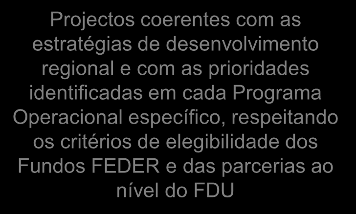 Áreas de investimento Reabilitação e regeneração urbanas em cidades de média/grande dimensão Investimentos em integração social, desenvolvimento cultural e infra-estruturas de desporto e lazer,