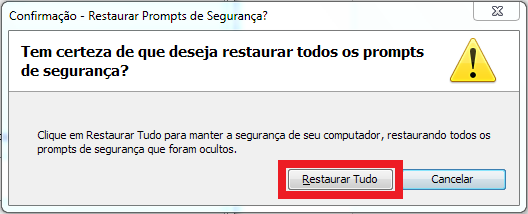 9º Passo Clique em Restaurar Prompts de