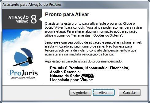 Projuris 8 versão adquirida) e clique em Próximo >.