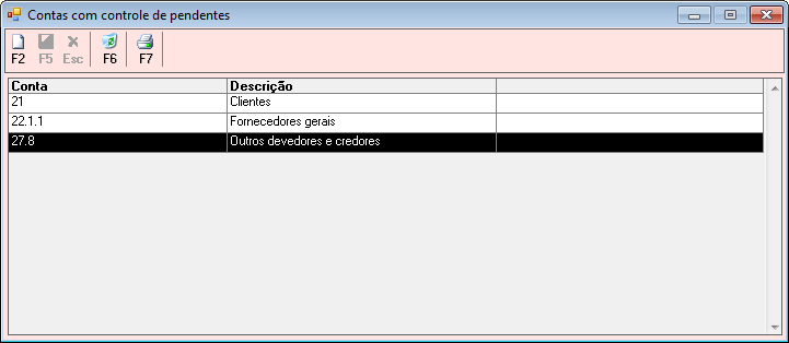 Contas com Controlo de Pendentes Foi criado um ficheiro de manutenção das contas que têm pendentes por defeito. Esse ficheiro está em Ficheiros/Contabilidade Geral/Contas com Controlo de Pendentes.