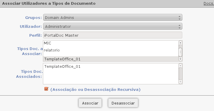 86 CAPÍTULO 2. FUNCIONALIDADES DO IPORTALDOC Figura 2.105: Opção Template de Geração Automática Clique no botão Inserir, no fundo da página, para confirmar a criação do Tipo de Documento.