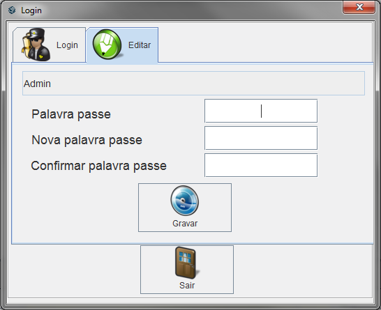 Se desejar alterar a palavra passe, no menu de autenticação selecione o seu utilizador e depois escolha o separador Editar. Terá acesso à janela seguinte: Escreva a sua palavra passe atual.