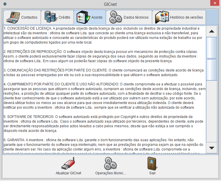GICnet é um botão que lhe permite atualizar as funcionalidades da sua licença.