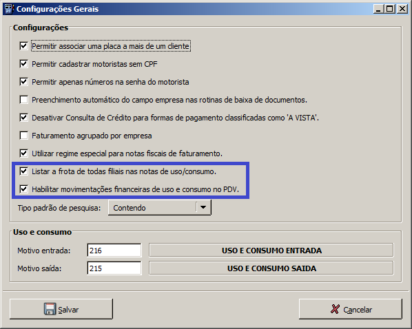 3.5 Configurações Gerais Para utilizar a rotina de Uso e Consumo será necessário realizar algumas configurações no módulo Gerencial. Para isso acessar Configurações > Gerais.