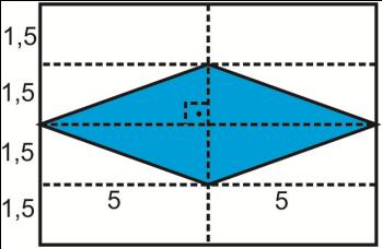 A região pintada de azul é um losango cujas diagonais medem 03 3cm e 0cm. A sua área é: 5 cm. RESPOSTA: Alternativa A. 3. Um bairro de uma cidade está representado de forma esquemática sobre um plano cartesiano, conforme mostra a área verde na figura.