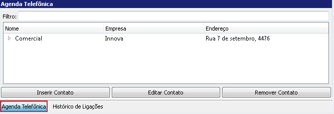 8. AGENDA TELEFÔNICA Para acessar, clique na aba agenda telefônica. Para efetuar o cadastro de um novo contato clique na opção inserir contato.